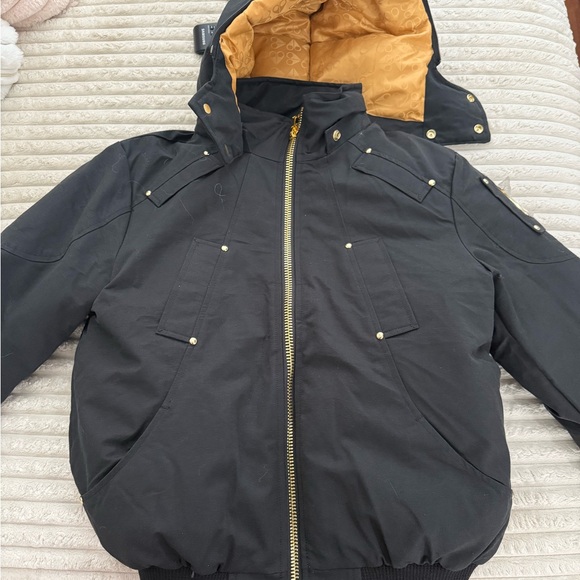 Moose Knuckles Black and Gold Puffer Jacket